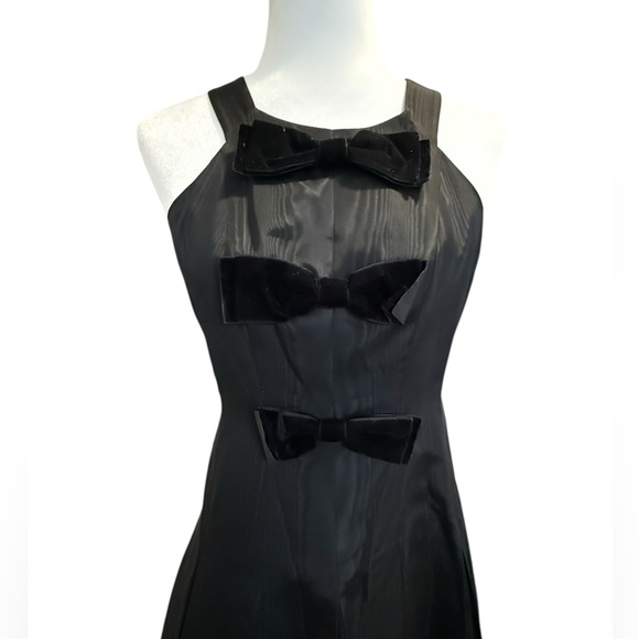 David Meister Black Taffeta Midi Dress Velvet Bow Cocktail Evening Formal 6 - Picture 2 of 11